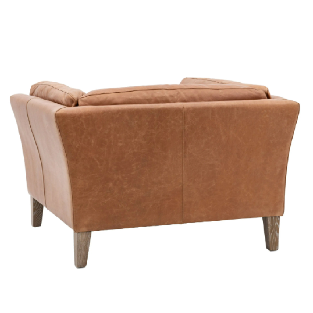 Bartow Leather 1 Seater Sofa With Oak Legs In Brown