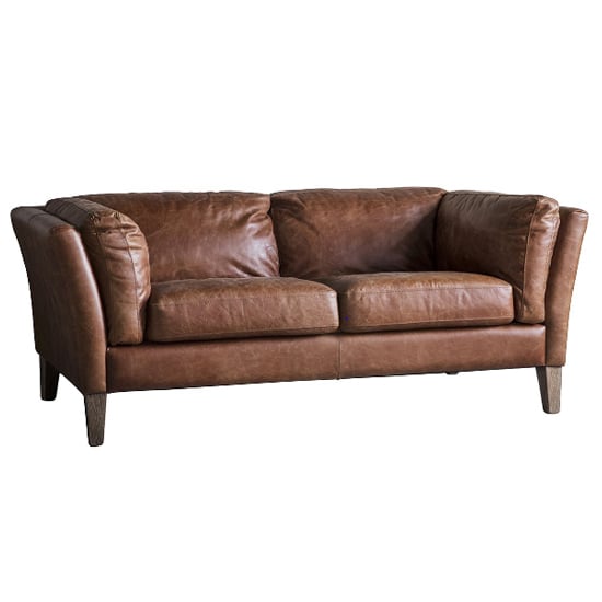 Bartow Leather 2 Seater Sofa With Oak Legs In Brown