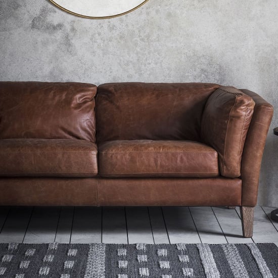 Bartow Leather 2 Seater Sofa With Oak Legs In Brown