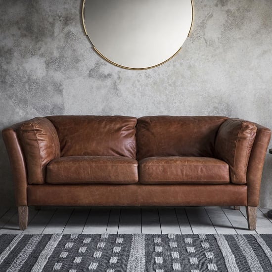 Read more about Bartow leather 2 seater sofa with oak legs in brown
