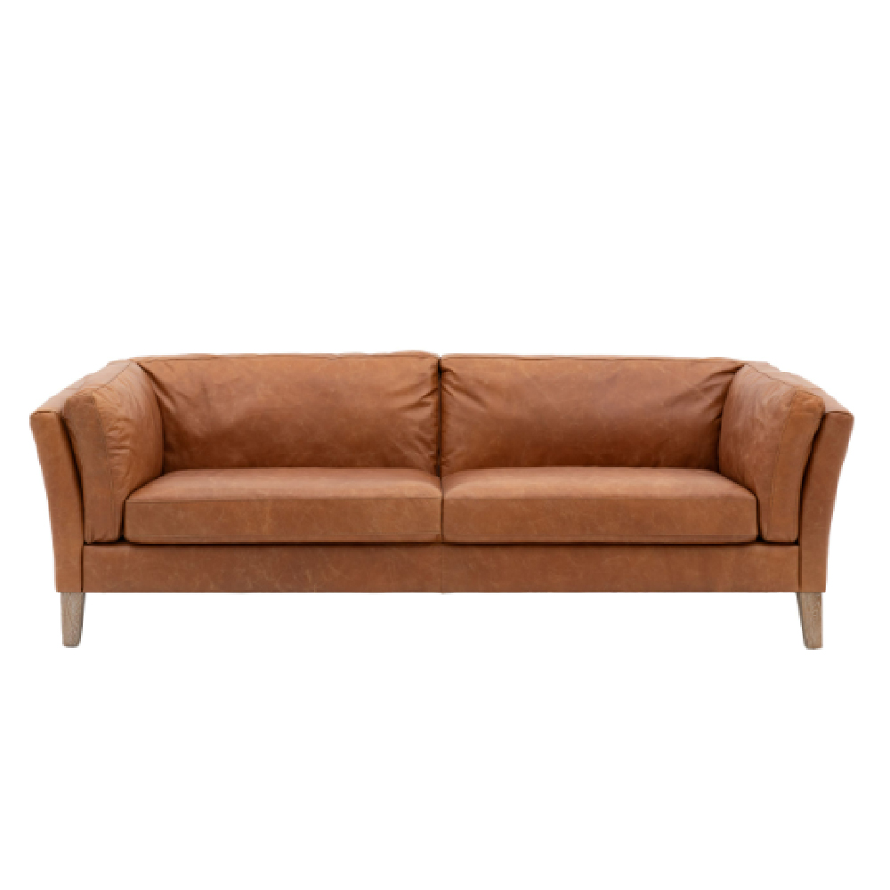 Bartow Leather 3 Seater Sofa With Oak Legs In Brown