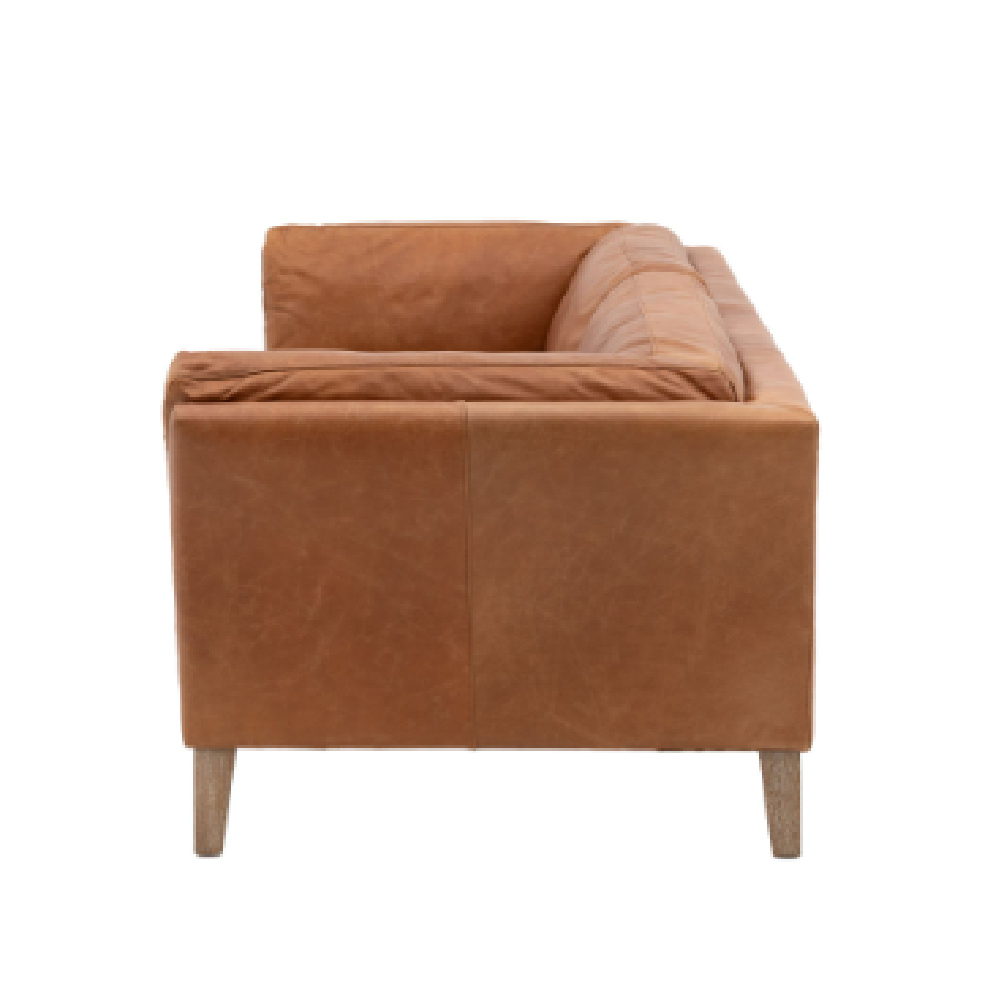 Bartow Leather 3 Seater Sofa With Oak Legs In Brown
