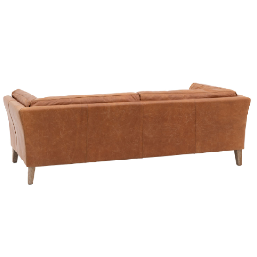 Bartow Leather 3 Seater Sofa With Oak Legs In Brown