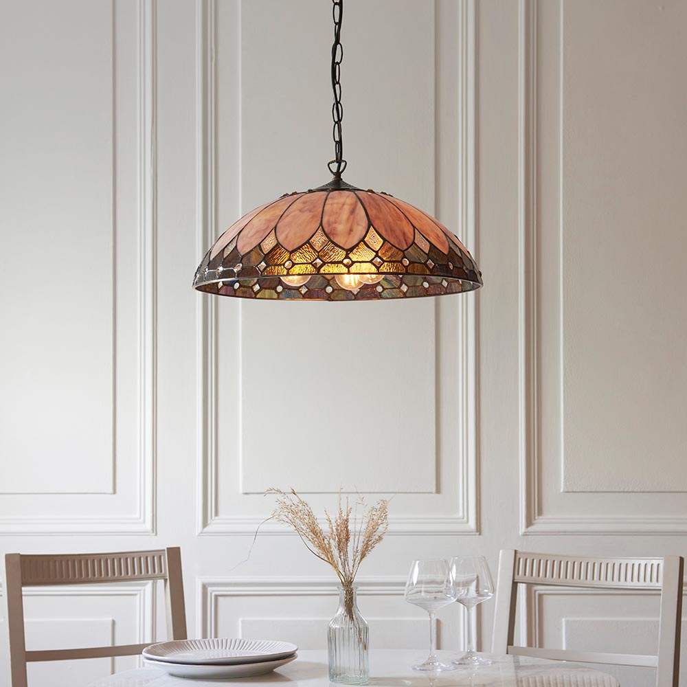 Bartow Tiffany Glass Pendant Ceiling Light In Satin Black