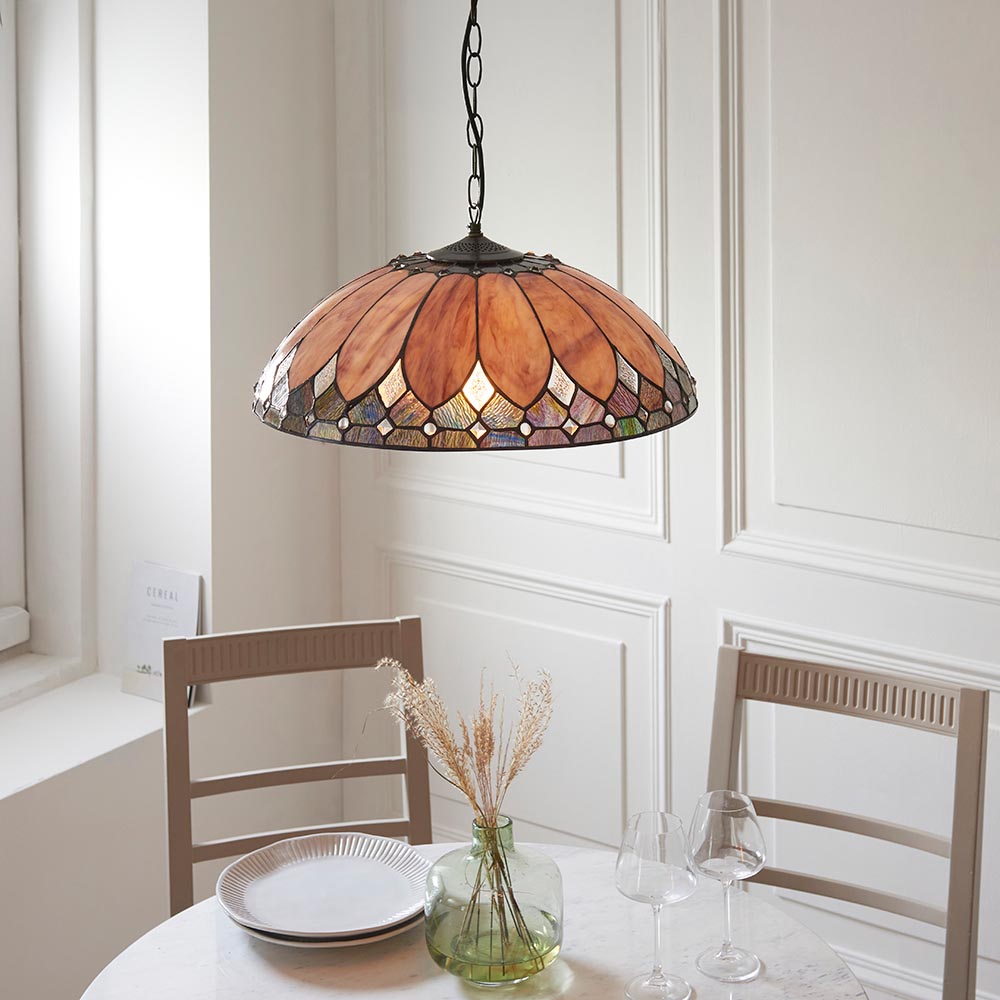 Bartow Tiffany Glass Pendant Ceiling Light In Satin Black