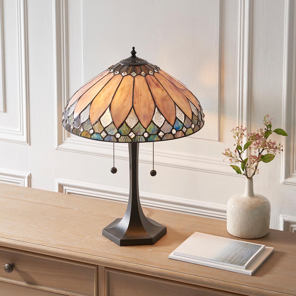 Bartow Tiffany Glass Table Lamp In Satin Black