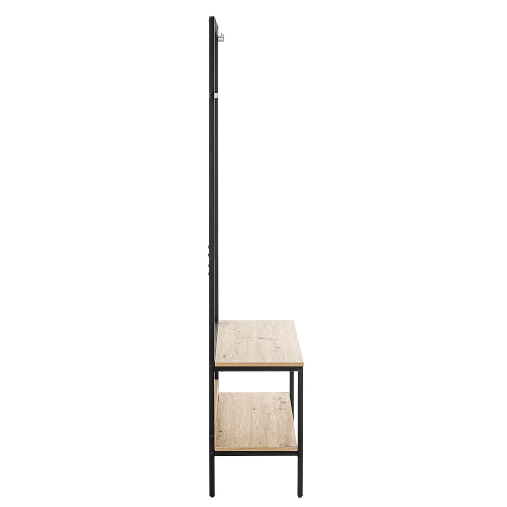 Bartow Wooden Coat Stand With Black Metal Frame In Oak