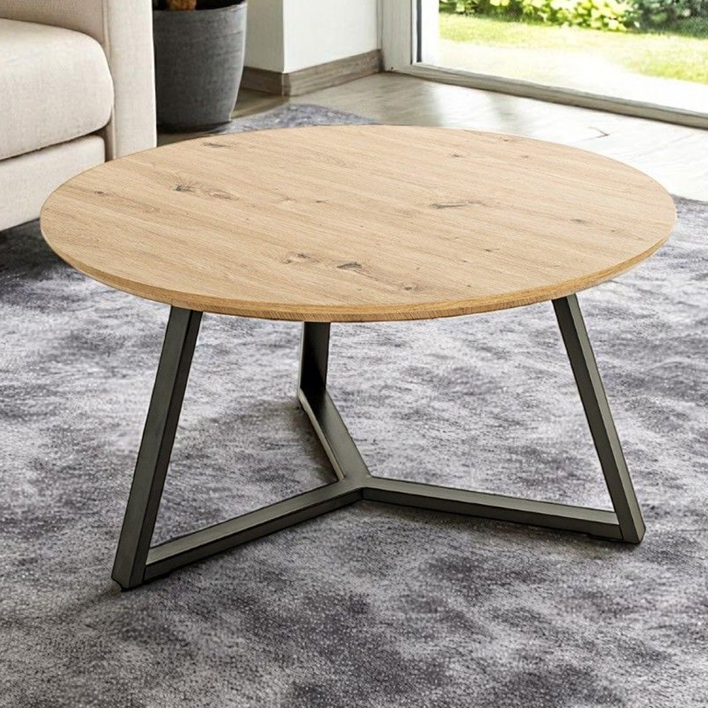 Bartow Wooden Coffee Table With Black Metal Frame In Oak