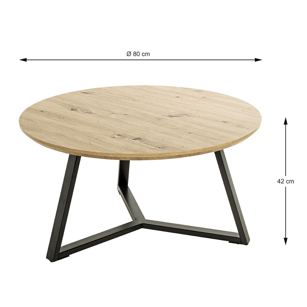 Bartow Wooden Coffee Table With Black Metal Frame In Oak