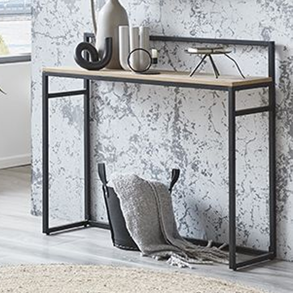 Bartow Wooden Console Table With Black Metal Frame In Oak