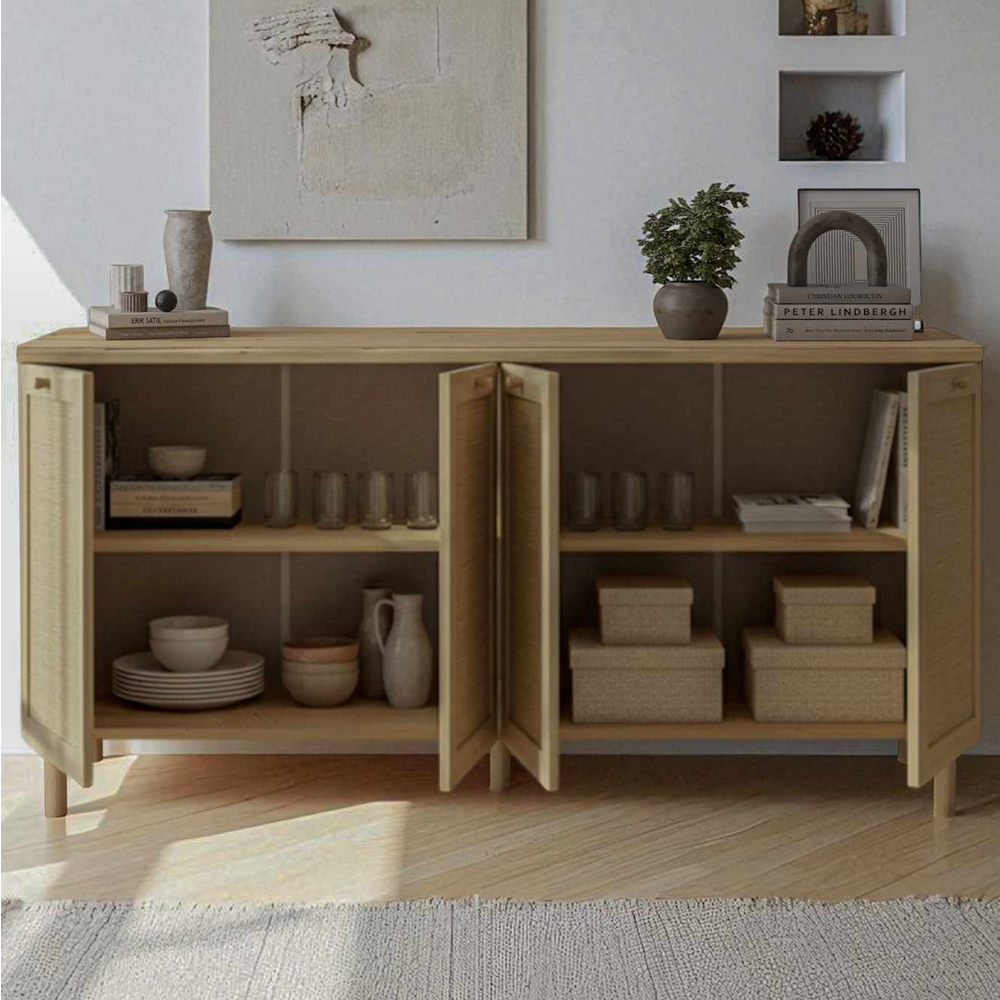 Baru Wooden Wooden Sideboard with 4 Doors in Beige