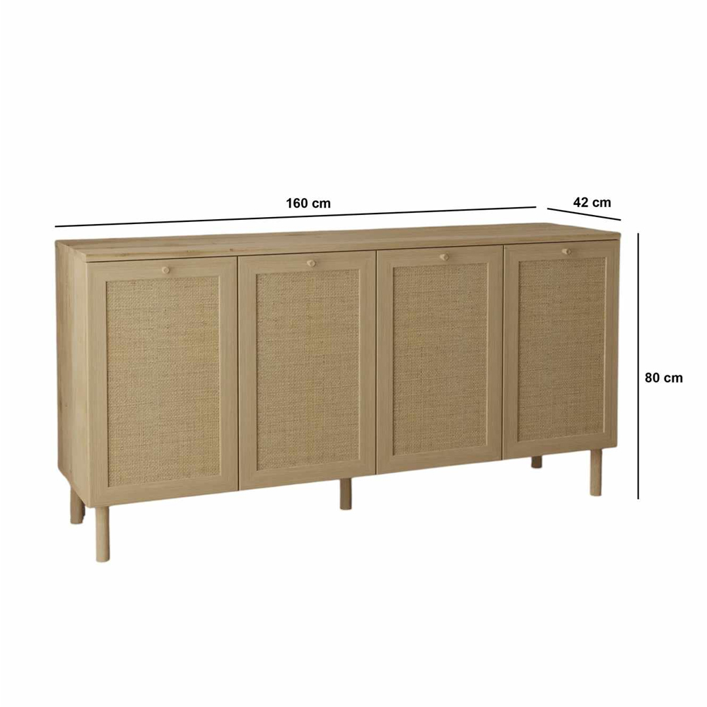 Baru Wooden Wooden Sideboard with 4 Doors in Beige