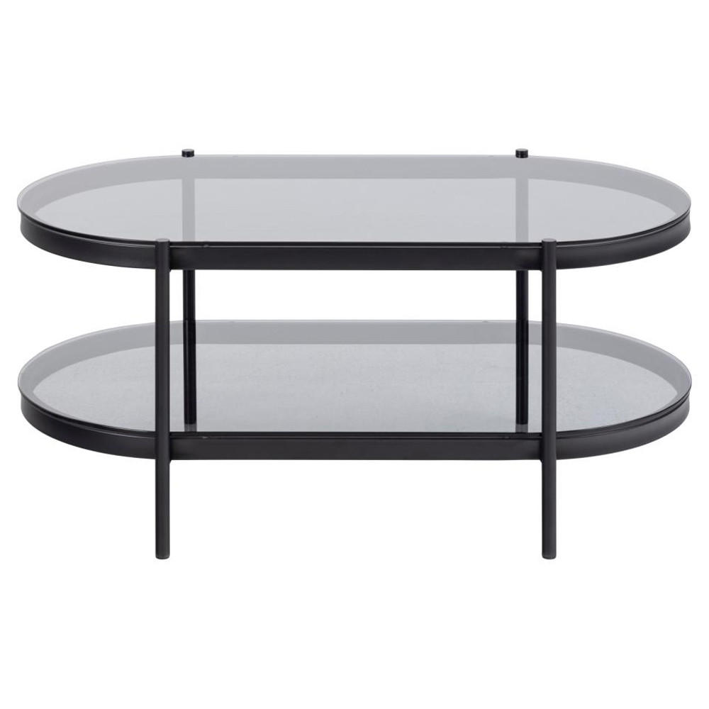 Baryon Smoked Glass Oval Coffee Table With Black Metal Frame