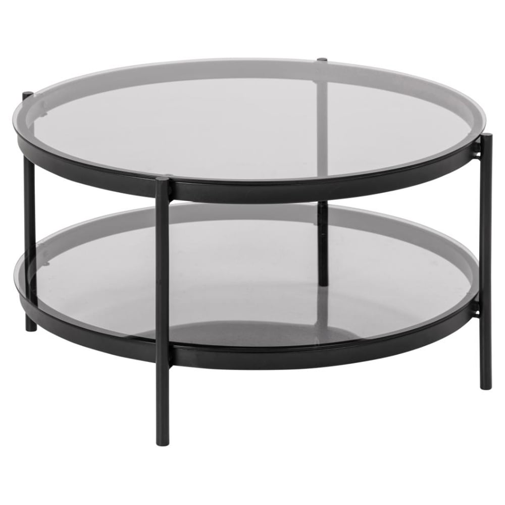 Baryon Smoked Glass Round Coffee Table With Black Metal Frame