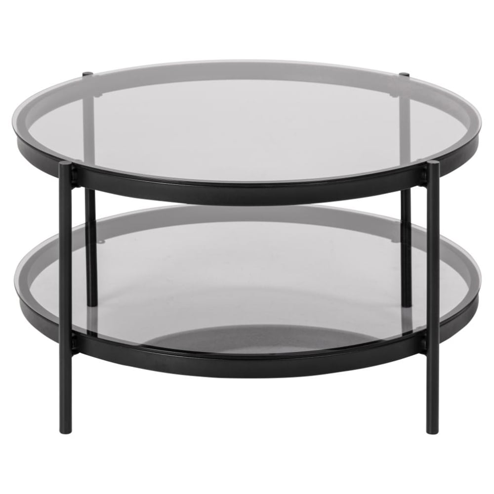 Baryon Smoked Glass Round Coffee Table With Black Metal Frame