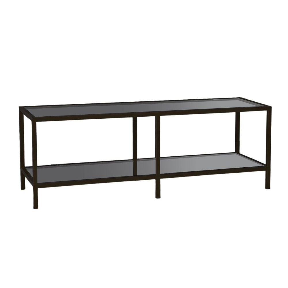Basako Dark Grey Tempered Glass TV Stand With Black Metal Frame