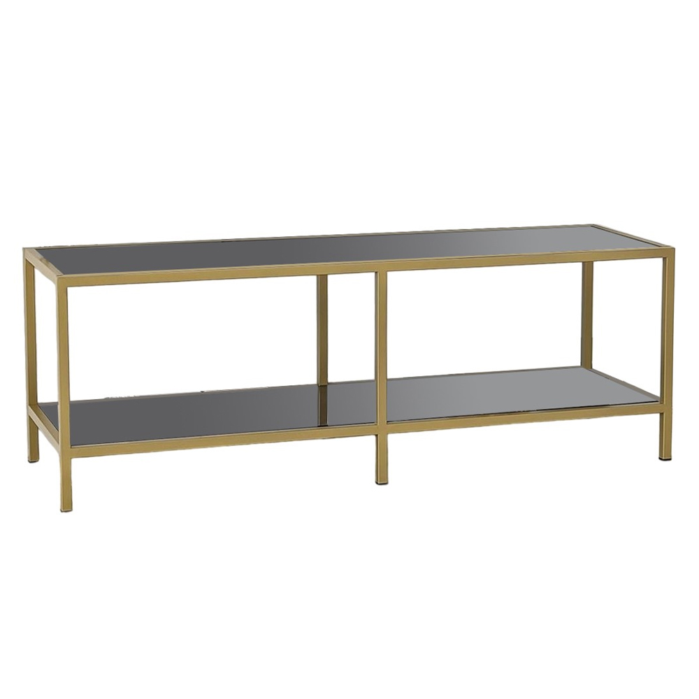 Basako Dark Grey Tempered Glass TV Stand With Gold Metal Frame