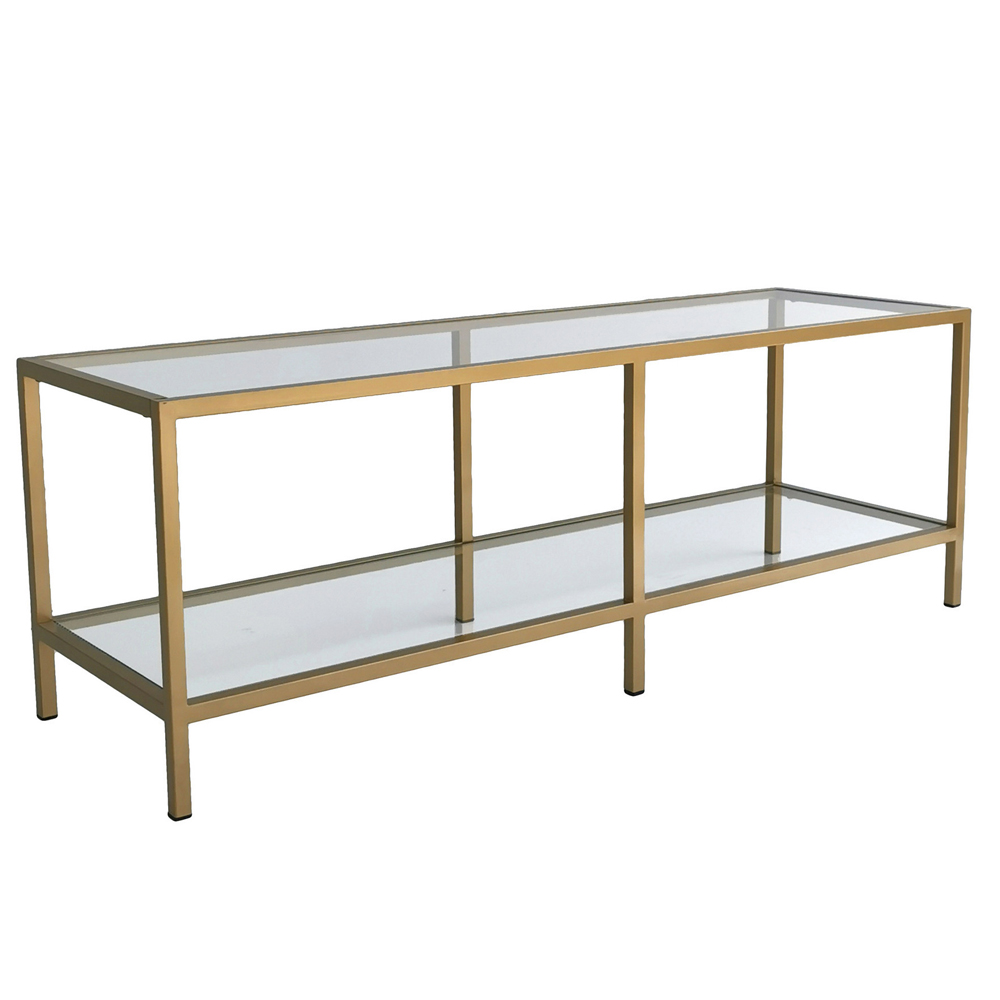 Basako Tempered Glass TV Stand With Gold Metal Frame