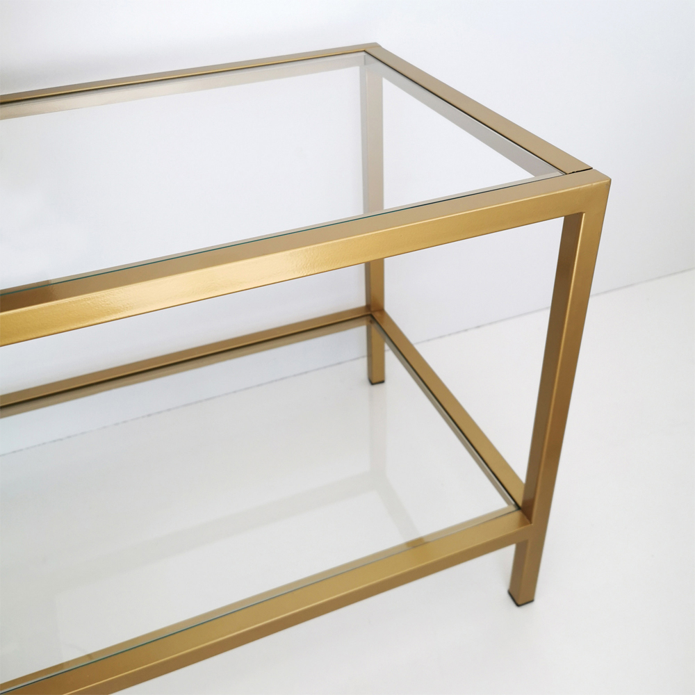 Basako Tempered Glass TV Stand With Gold Metal Frame