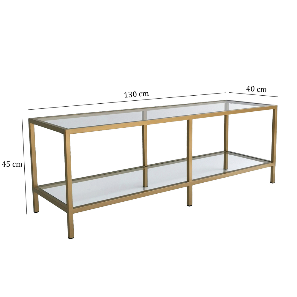 Basako Tempered Glass TV Stand With Gold Metal Frame