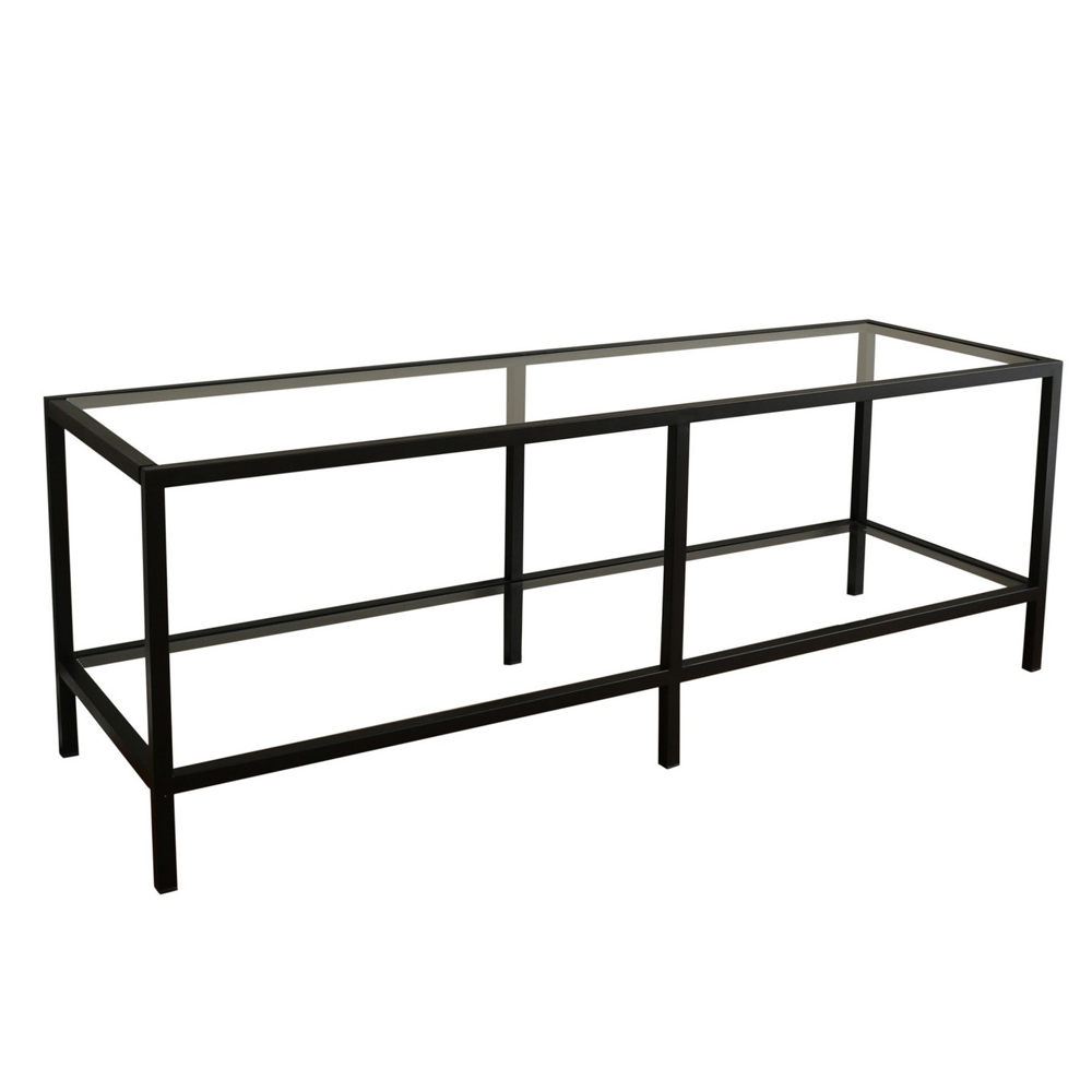 Basako Tempered Glass TV Stand With Matte Black Metal Frame