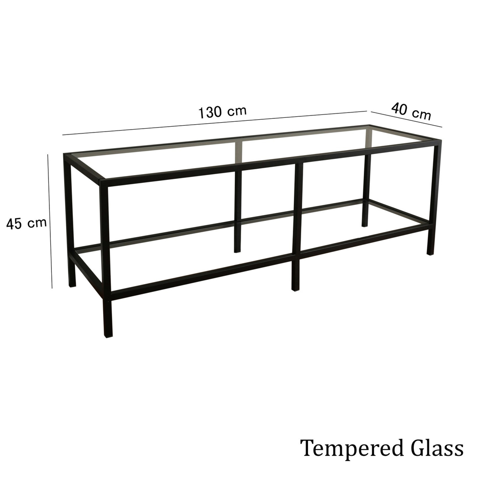 Basako Tempered Glass TV Stand With Matte Black Metal Frame