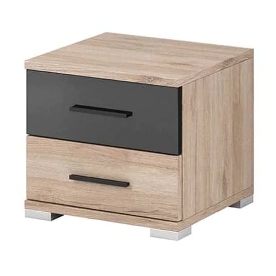 Product photograph of Basalt Wooden Bedside Cabinet With 2 Drawers In San Remo Oak from Furniture in Fashion