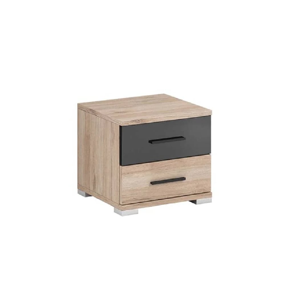 Product photograph of Basalt Wooden Bedside Cabinet With 2 Drawers In San Remo Oak from Furniture in Fashion