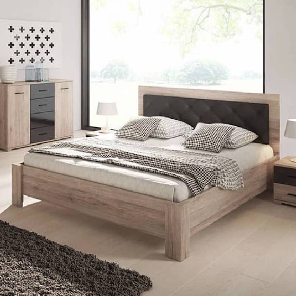 Product photograph of Basalt Wooden King Size Bed In San Remo Oak from Furniture in Fashion