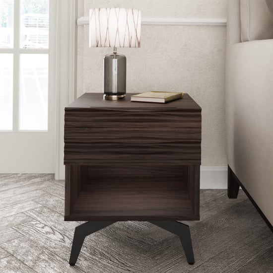 Read more about Basalt wooden lamp table with 1 drawer in dark walnut
