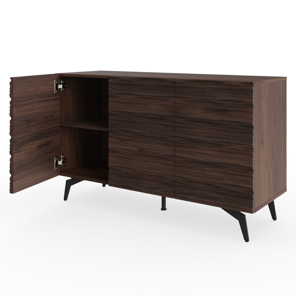 Basalt Wooden Storage Cabinet With 3 Doors In Dark Walnut