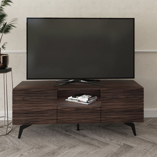 Read more about Basalt wooden tv stand with 2 doors 1 drawer in dark walnut