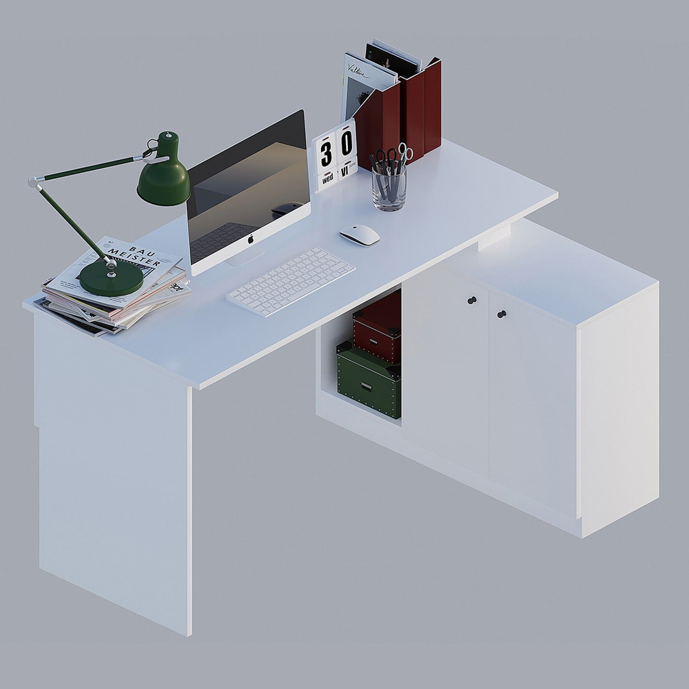 Basara Wooden Laptop Desk With 2 Doors In White