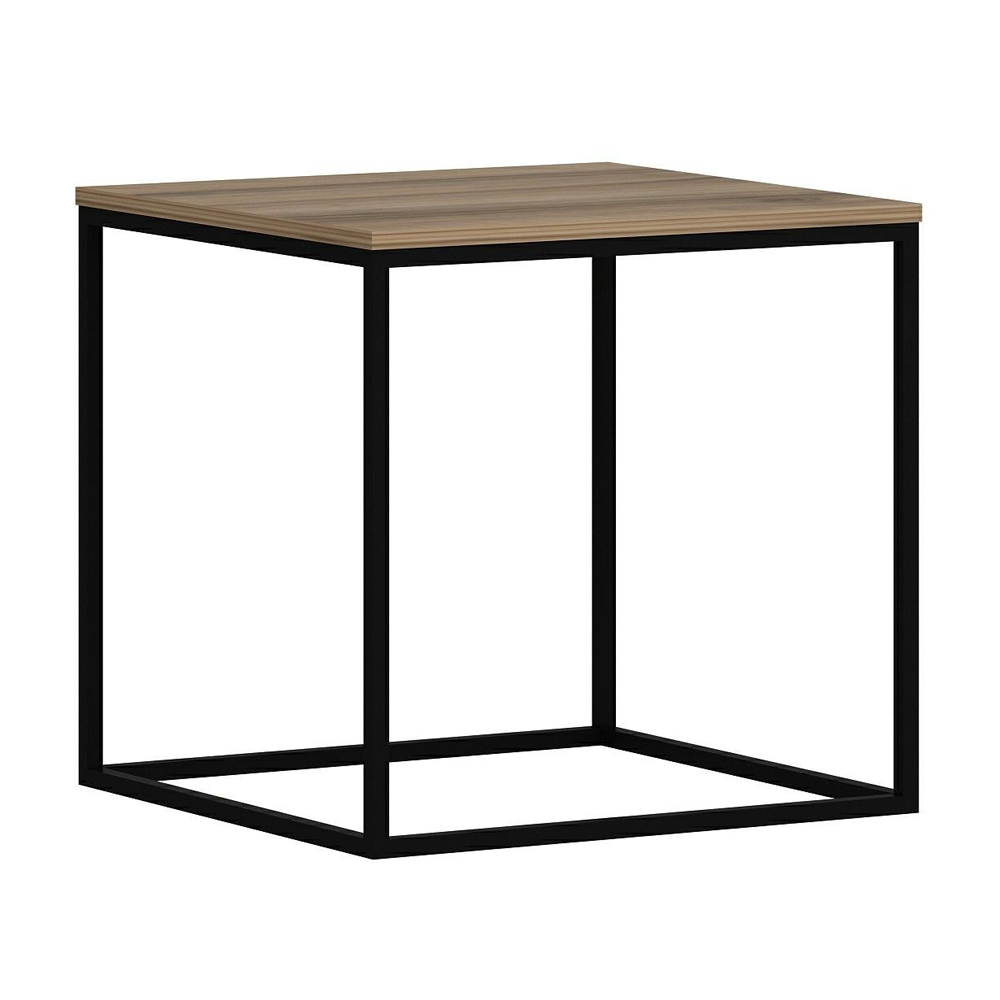 Basara Wooden Side Table With Metal Frame In Black