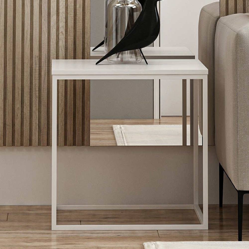 Basara Wooden Side Table With Metal Frame In White