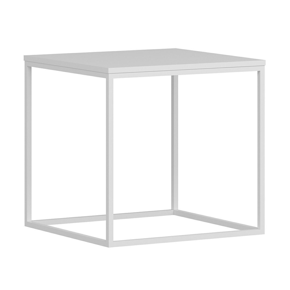 Basara Wooden Side Table With Metal Frame In White