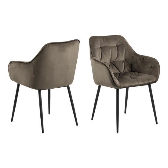 Basel Beige Fabric Dining Chairs With Armrests In Pair