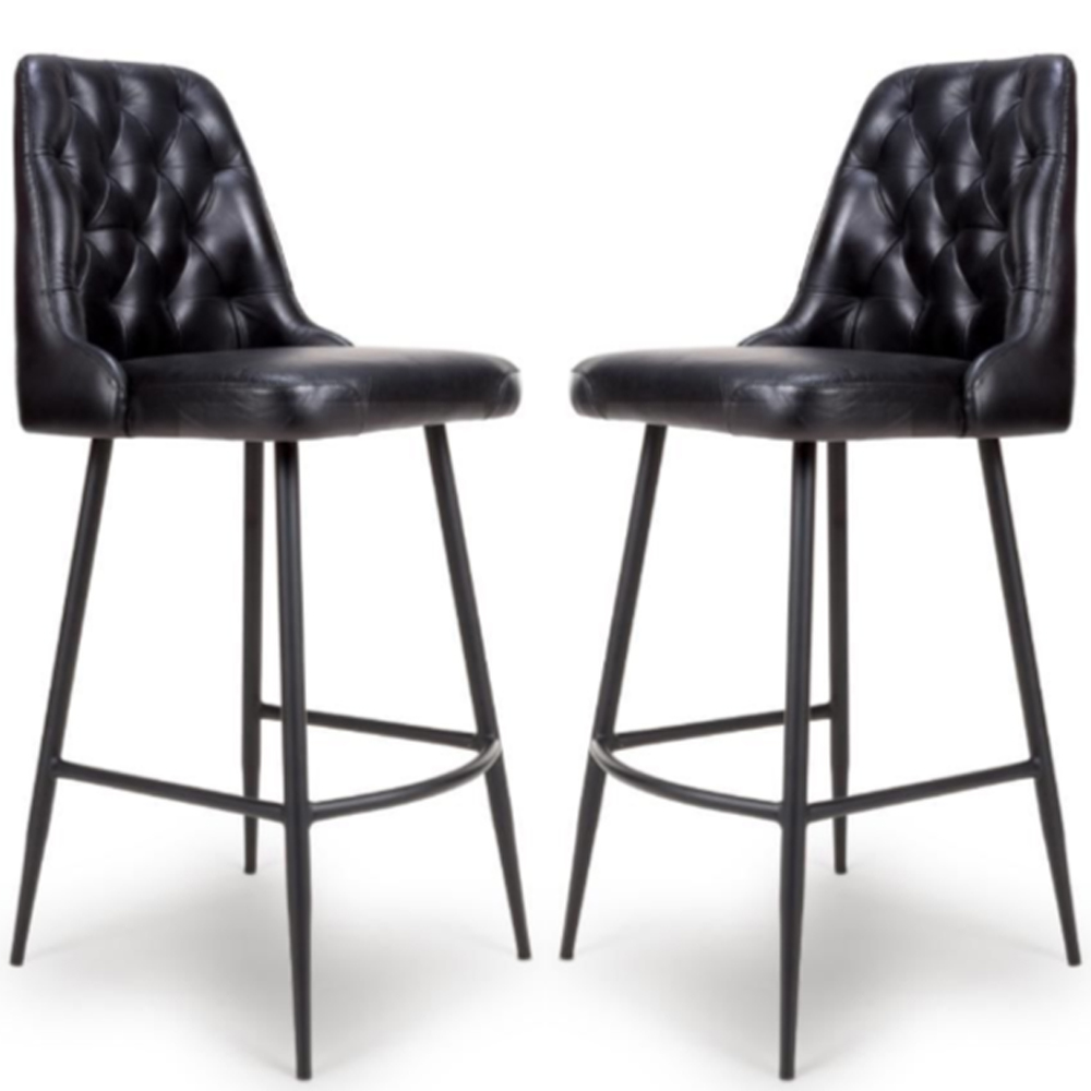 basel black buffalo leather bar chairs in pair-image-96832