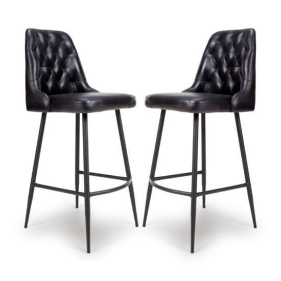 Basel Black Genuine Buffalo Leather Bar Chairs In Pair_1