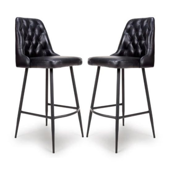 Read more about Basel black genuine buffalo leather bar chairs in pair