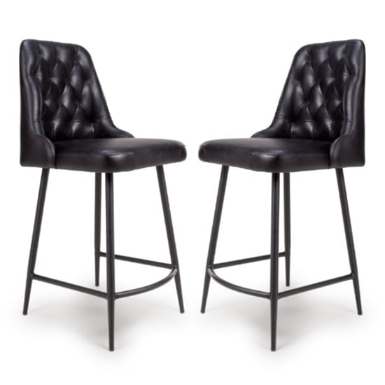 Basel Black Genuine Buffalo Leather Counter Bar Chairs In Pair_1