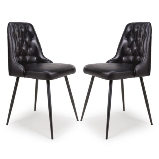 Product photograph of Basel Black Genuine Buffalo Leather Dining Chairs In Pair from Furniture in Fashion