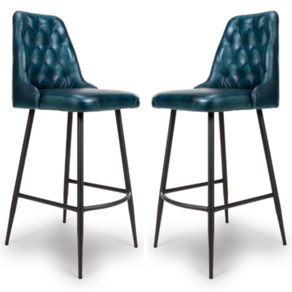 basel blue buffalo leather bar chairs in pair-image-96833