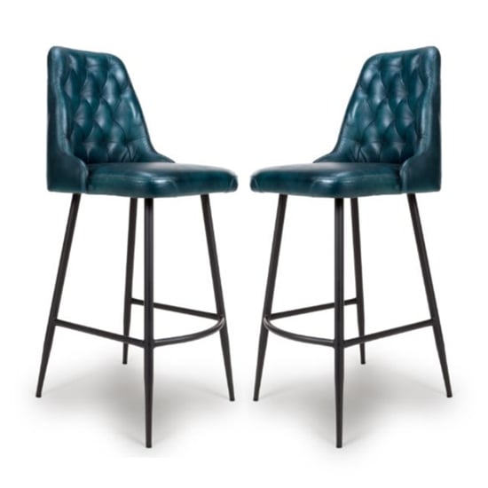 Photo of Basel blue genuine buffalo leather bar chairs in pair