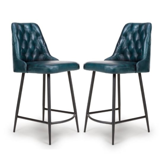 Basel Blue Genuine Buffalo Leather Counter Bar Chairs In Pair_1
