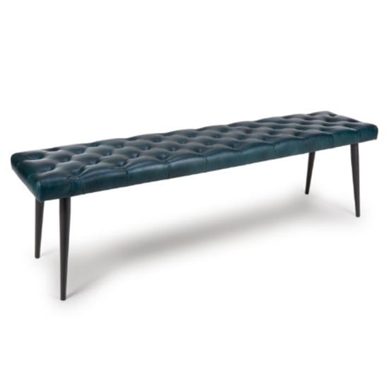 Basel Genuine Buffalo Leather Dining Bench In Blue