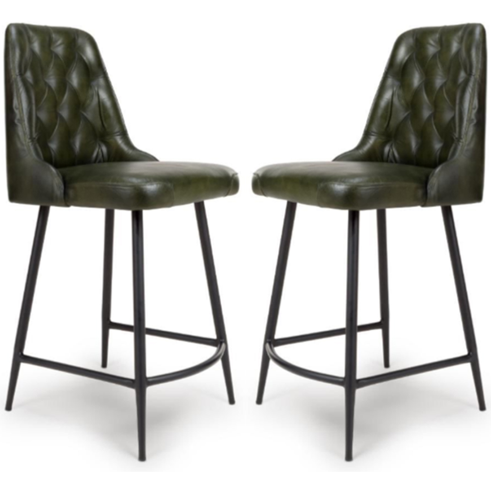 basel green buffalo leather counter bar chairs in pair-image-96830