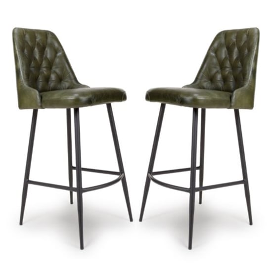 Basel Green Genuine Buffalo Leather Bar Chairs In Pair_1