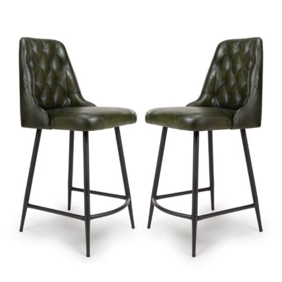 Read more about Basel green genuine buffalo leather counter bar chairs in pair