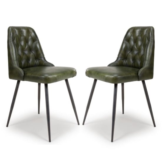 Basel Green Genuine Buffalo Leather Dining Chairs In Pair